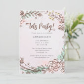 手描モダンき、パテルピンクフラワー招待状 (スタンド正面)