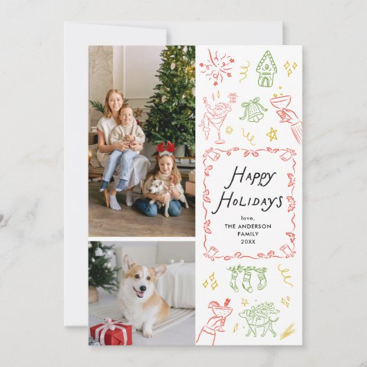 手描予測できなきアイコンHappy Holidays 2写真 シーズンカード (正面)