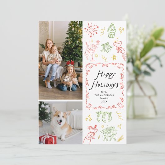 手描予測できなきアイコンHappy Holidays 2写真 シーズンカード (スタンド正面)