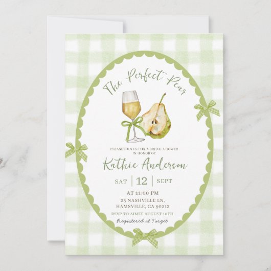 手描予測できなきイラストレーション梨ブライダルシャワー 招待状 (正面)