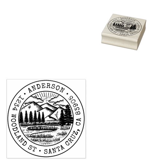 手描素朴きマウンテンラウンド差出人住所 ラバースタンプ (押印)