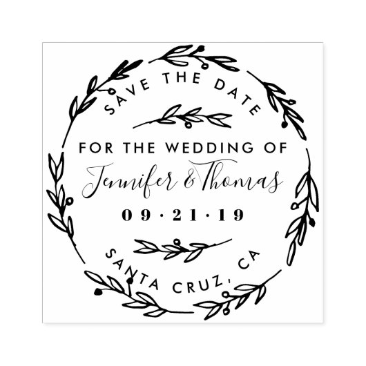 手描素朴きリース日付の保存 ラバースタンプ (インプリント)