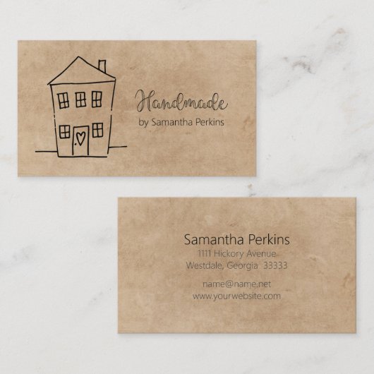 手描素朴き手作りクラフト紙 名刺 (正面/裏面)