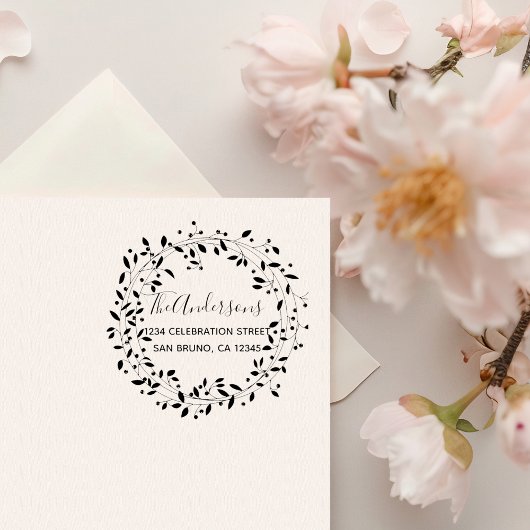 手描素朴き植物性リース差出人住所 ラバースタンプ