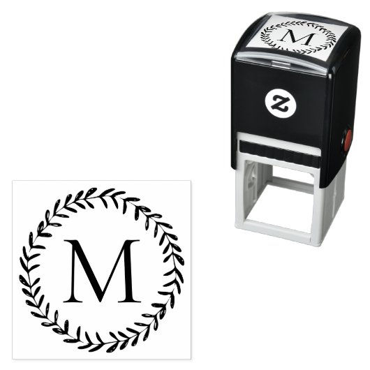 手描素朴き葉リースモノグラカスタムム セルフインキングスタンプ (インサイチュ)