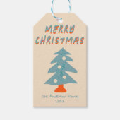 手描素朴き青いクリスマスツリーファンキー ギフトタグ (正面)