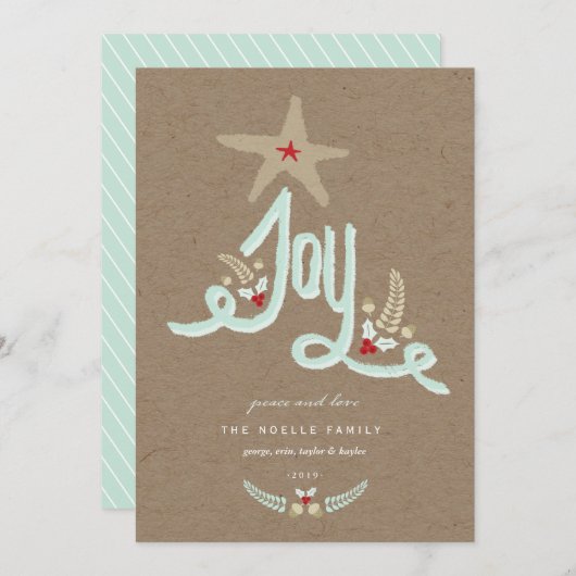 手描素朴き青い喜び書道の葉 シーズンカード (正面/裏面)