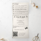 手描素朴き3折結婚式招待状 三つ折り招待状 (内部)