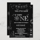 手描航海のきセーラー一歳 招待状 (正面/裏面)