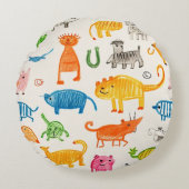 手描鮮やかき動物模様デザイン模様 ラウンドクッション (正面)