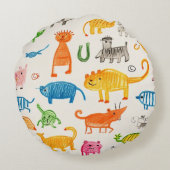 手描鮮やかき動物模様デザイン模様 ラウンドクッション (裏面)