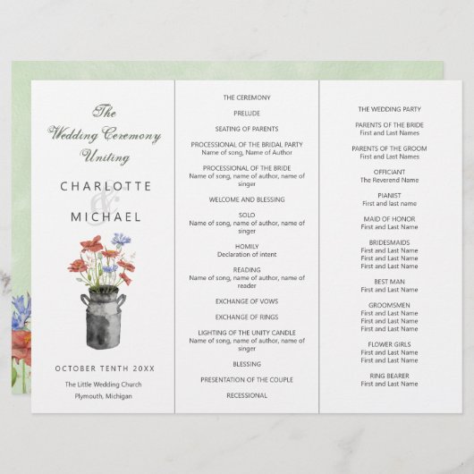 手摘素朴み花三重ウェディングプログラム (正面/裏面)