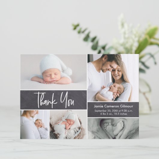 手摺写真コラージュ赤モダンちゃんシャワー サンキューカード (スタンド正面)