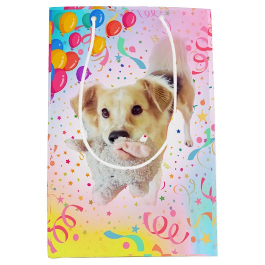 手数料のおもしろい誕生日バッグ-カラフルお祝い ミディアムペーパーバッグ (正面)