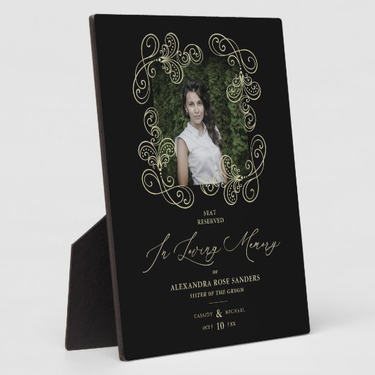 手文字で飾られた黒結婚色記念碑 フォトプラーク (側面)