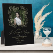 手文字で飾られた黒結婚色記念碑 フォトプラーク (側面)