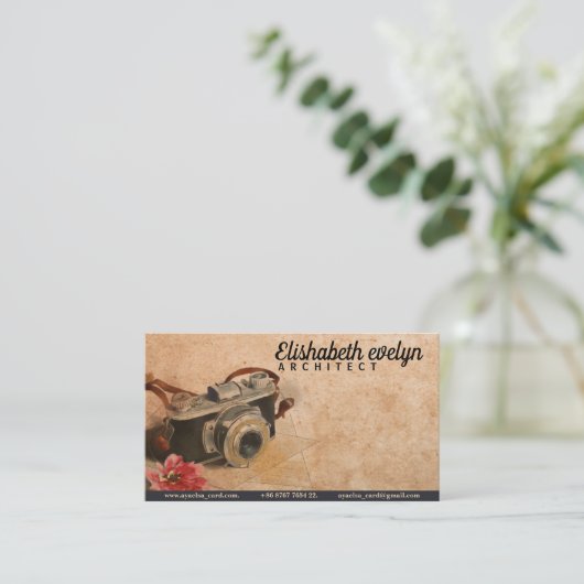 手旅カメラの絵を描花要素 名刺 (スタンド正面)
