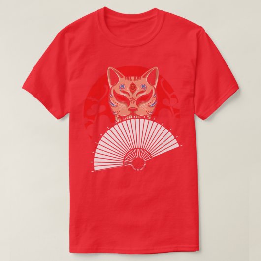 手日本の扇猫芸者侍忍者忍 Tシャツ (デザイン正面)