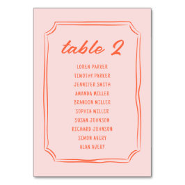 手書おもしろい結婚レトロ座席表カード テーブルナンバー