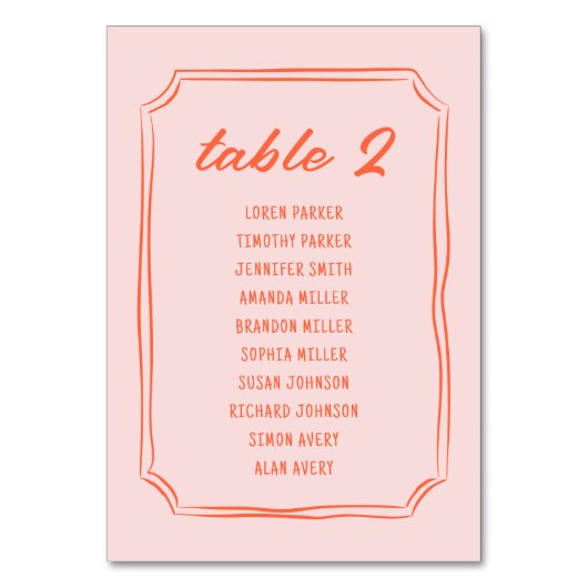 手書おもしろい結婚レトロ座席表カード テーブルナンバー (正面)