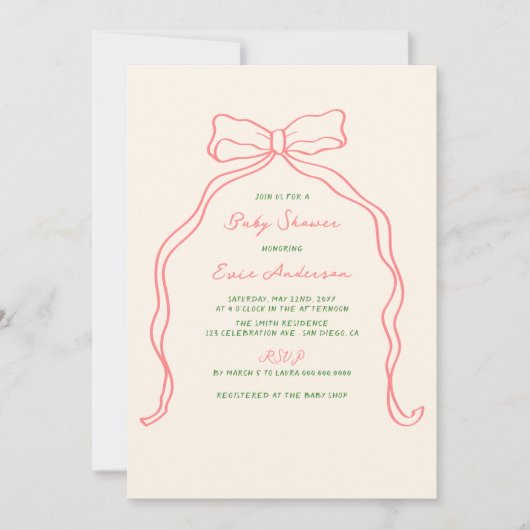 手書お洒落き予測できなバウ赤ちゃんシャワー 招待状 (正面)