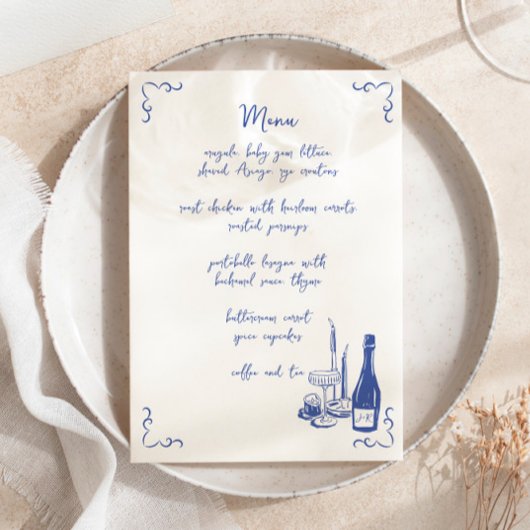 手書お洒落き図解入りの、写真付きののメ結婚ニュー 招待状