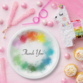 手書きありがとうピンク赤オレンジ黄緑 ペーパープレート (パーティー)