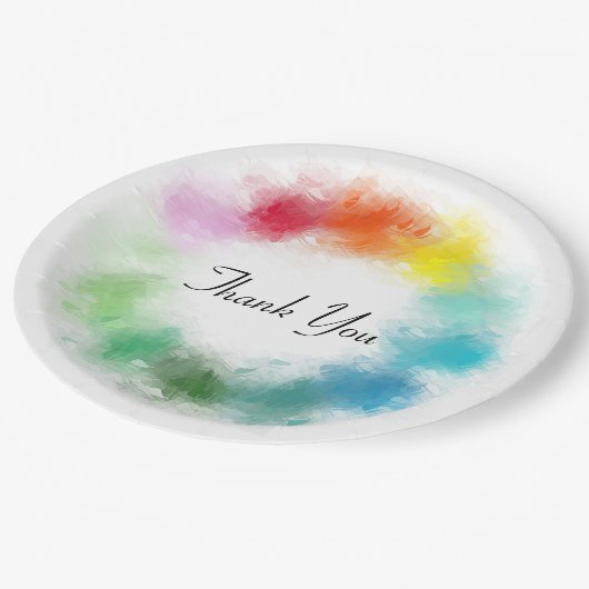 手書きありがとうピンク赤オレンジ黄緑 ペーパープレート (アングル)