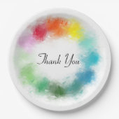 手書きありがとうピンク赤オレンジ黄緑 ペーパープレート (正面)