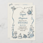 手書きおもしろいお洒落の結婚写真 招待状 (正面/裏面)