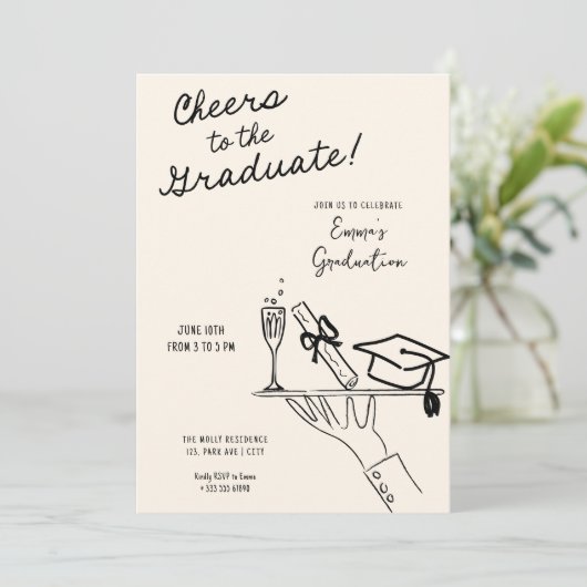 手書きおもしろいウェイター卒業発表 招待状 (スタンド正面)