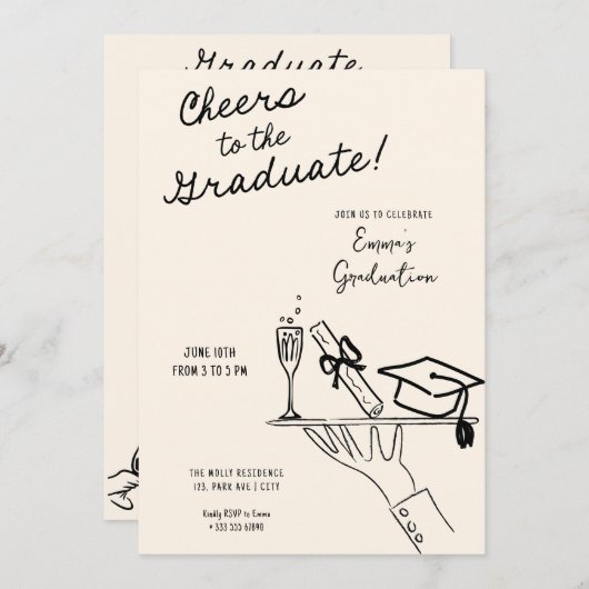 手書きおもしろいウェイター卒業発表 招待状 (正面/裏面)