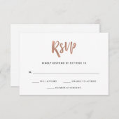 手書きおよびモダン|ののどのばら色の金ゴールドの結婚 出欠カード (正面/裏面)