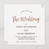 手書きおよびモダン|ののどのばら色の金ゴールドの結婚 招待状 (正面/裏面)