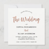 手書きおよびモダン|ののどのばら色の金ゴールドの結婚 招待状 (正面)