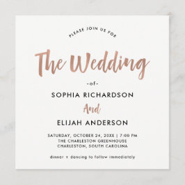 手書きおよびモダン|ののどのばら色の金ゴールドの結婚 招待状