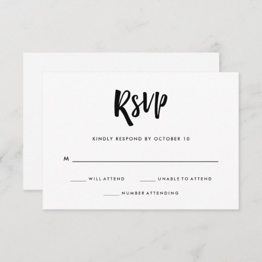 手書きおよびモダン|の白黒結婚式 出欠カード (正面/裏面)