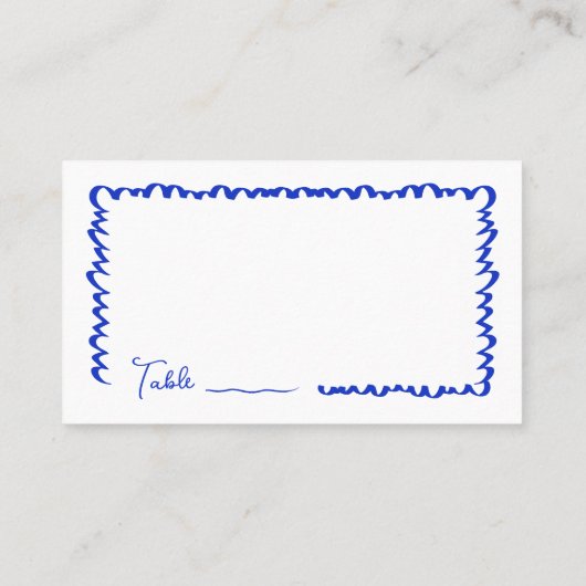 手書きお洒落おもしろいブルー結婚のテーブルフラット プレイスカード (裏面)