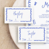 手書きお洒落おもしろいブルー結婚のテーブルフラット プレイスカード