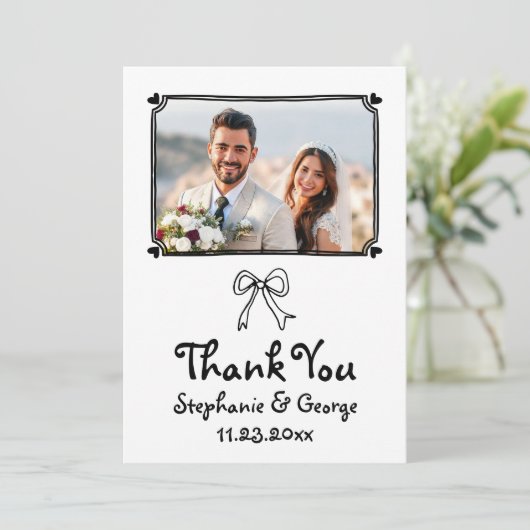 手書きお洒落の写結婚真 サンキューカード (スタンド正面)