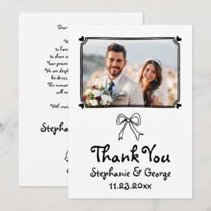 手書きお洒落の写結婚真 サンキューカード