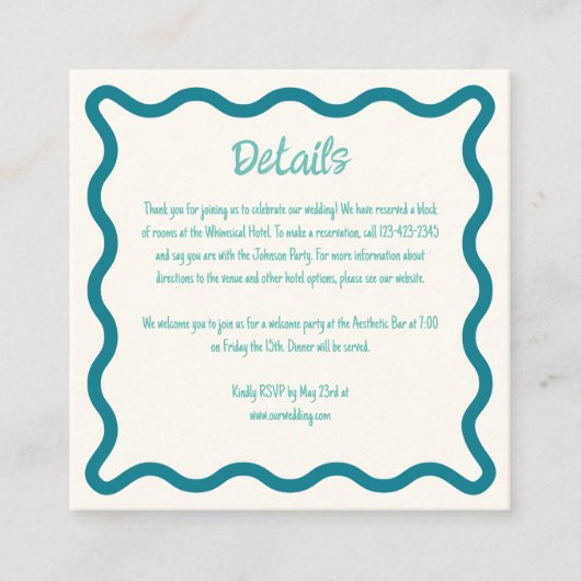 手書きお洒落の波状縁どの結婚詳細 エンクロージャーカード (正面)