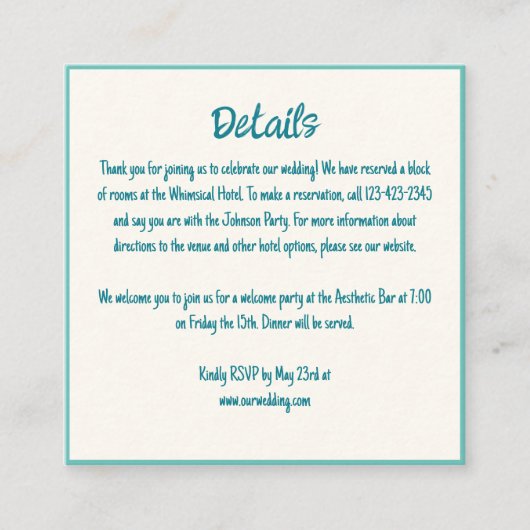 手書きお洒落の波状縁どの結婚詳細 エンクロージャーカード (正面)