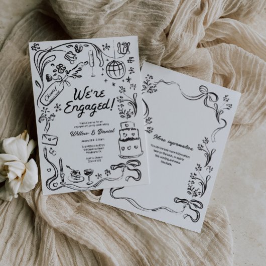 手書きお洒落の結婚婚約パーティ 招待状