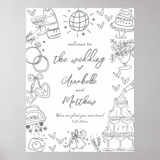 手書きお洒落の結婚歓迎サイン ポスター (正面)