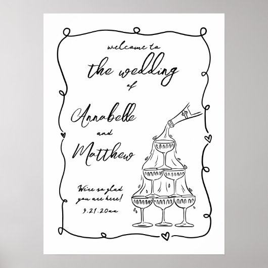 手書きお洒落の結婚歓迎サイン ポスター (正面)
