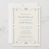 手書きお洒落ダスティブルーボウブライダルシャワー 招待状 (正面)