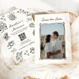 手書きお洒落ドードル日付QRコードを保存 招待状