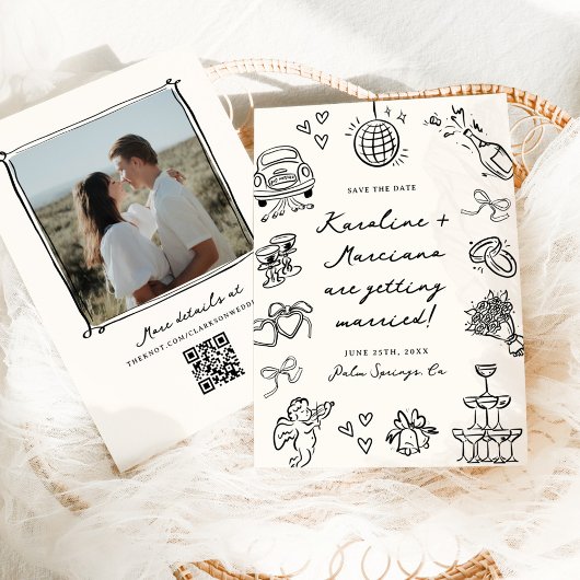 手書きお洒落ドードル日付QRコードを保存 招待状