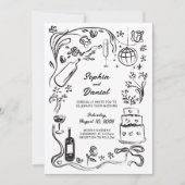 手書きお洒落ブラックと結婚式招待状 招待状 (正面)